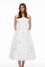 Enid White Strapless Rhinestone Midi Dress with Bow