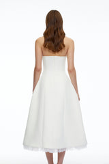 Enid White Strapless Rhinestone Midi Dress with Bow