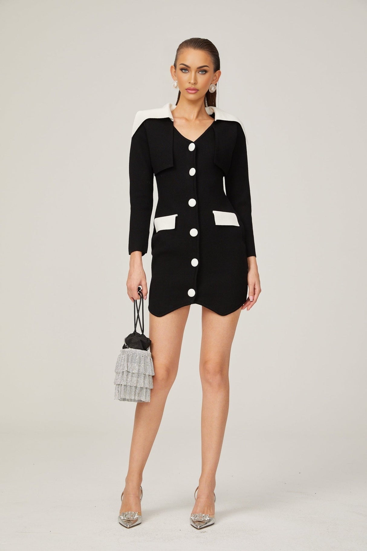 Enora black contrastcolor mini dress