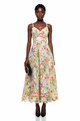Enora Lace Floral Embroidered Midi Dress