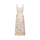 Enora Midi Dress - Sleeveless Cut - V - Neckline - Spaghetti Straps - Floral Embroidery - A - Line Silhouette