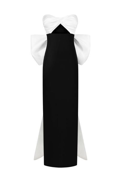 Enrica Black Hollowed Out Bodice Sleeveless Maxi Dress with Bow Detailing