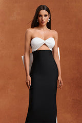 Enrica Black Maxi Dress with Hollowed Out Bodice and Bow Detailing