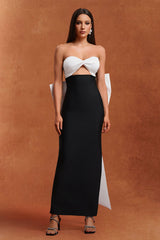 Enrica Black Maxi Dress with Hollowed Out Bodice and Bow Detailing