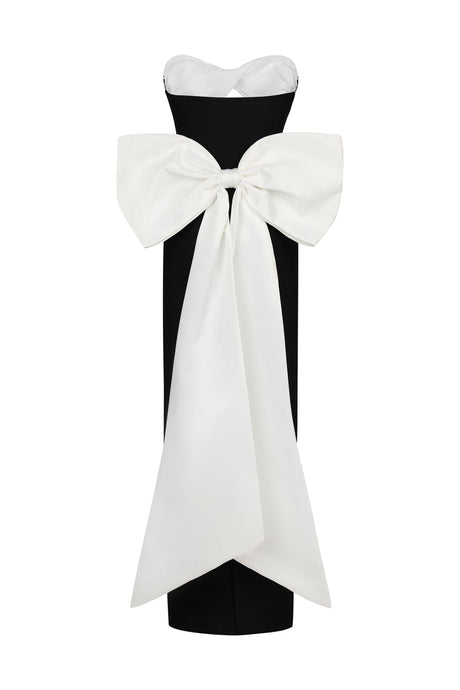 Enrica Black Maxi Dress with Hollowed Out Bodice and Bow Detailing