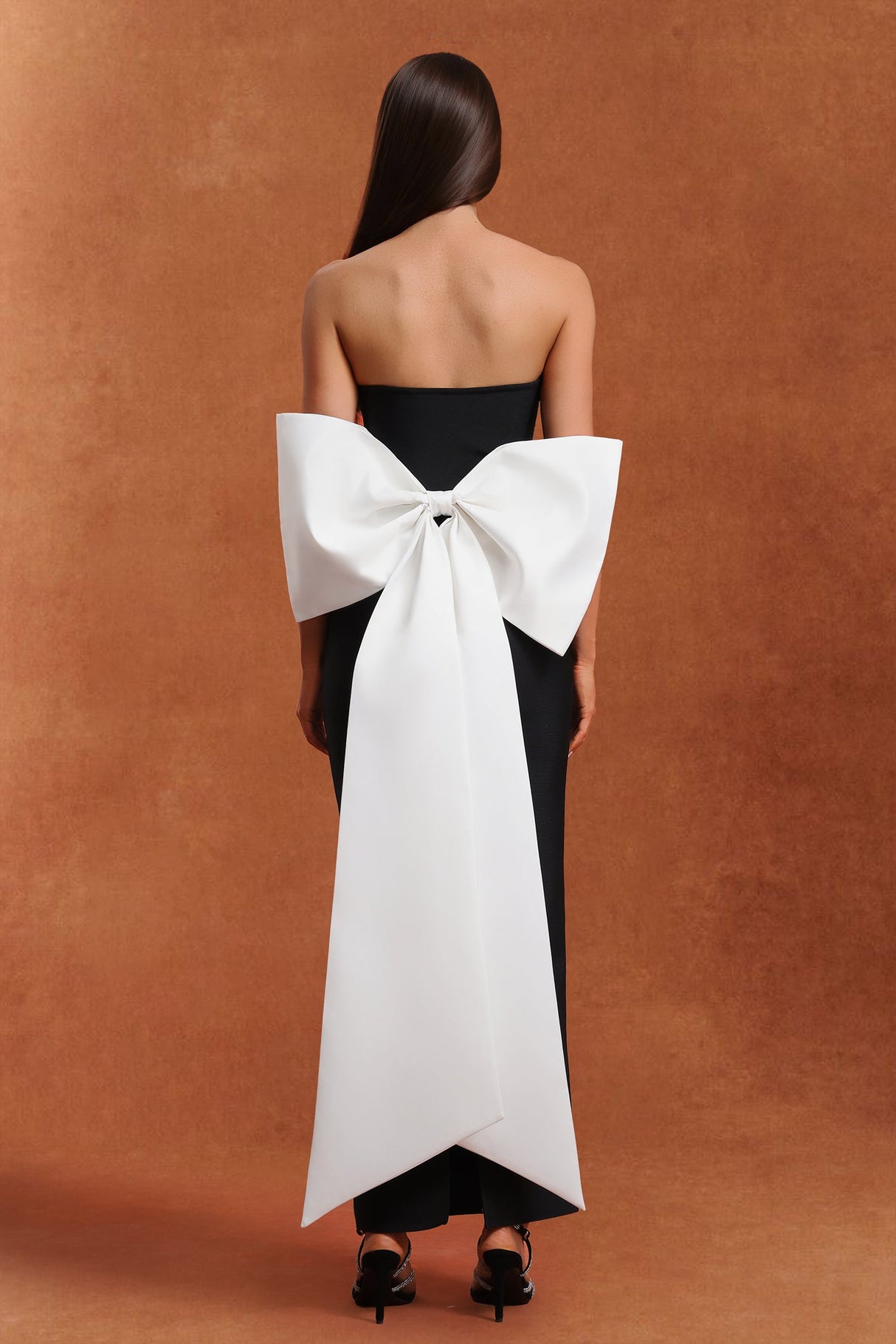 Enrica Black Maxi Dress with Hollowed Out Bodice and Bow Detailing