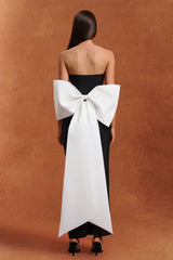Enrica Black Maxi Dress with Hollowed Out Bodice and Bow Detailing