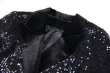 Enrica Double - Breasted Sequin Blazer - Slim Fit with Velvet Lapels - Velvet - Trimmed Pockets