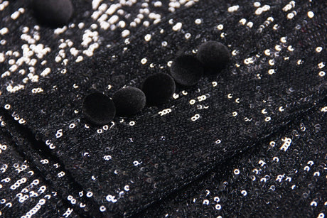 Enrica Double - Breasted Sequin Blazer - Slim Fit with Velvet Lapels - Velvet - Trimmed Pockets