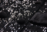 Enrica Double - Breasted Sequin Blazer - Slim Fit with Velvet Lapels - Velvet - Trimmed Pockets