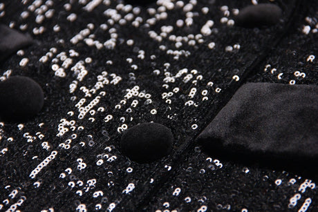 Enrica Double - Breasted Sequin Blazer - Slim Fit with Velvet Lapels - Velvet - Trimmed Pockets