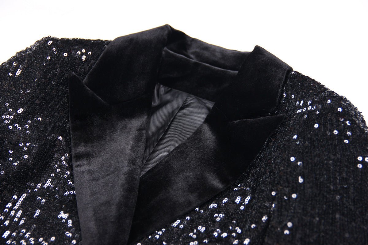 Enrica Double - Breasted Sequin Blazer - Slim Fit with Velvet Lapels - Velvet - Trimmed Pockets