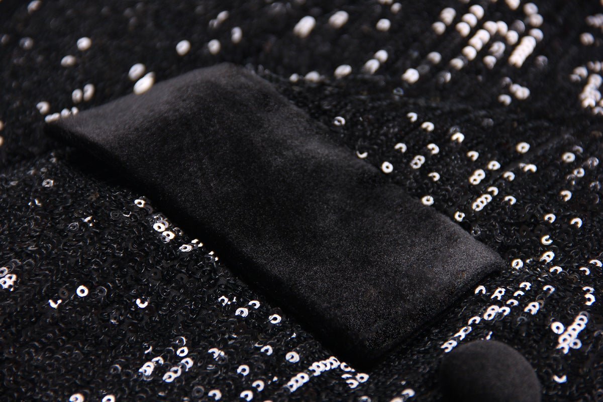 Enrica Double - Breasted Sequin Blazer - Slim Fit with Velvet Lapels - Velvet - Trimmed Pockets