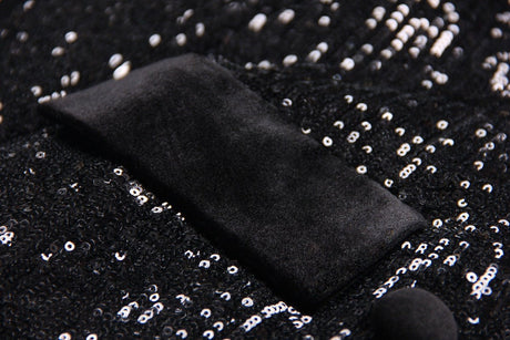 Enrica Double - Breasted Sequin Blazer - Slim Fit with Velvet Lapels - Velvet - Trimmed Pockets