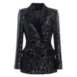 Enrica Double - Breasted Sequin Blazer - Slim Fit with Velvet Lapels - Velvet - Trimmed Pockets