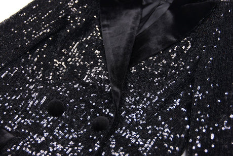 Enrica Double - Breasted Sequin Blazer - Slim Fit with Velvet Lapels - Velvet - Trimmed Pockets