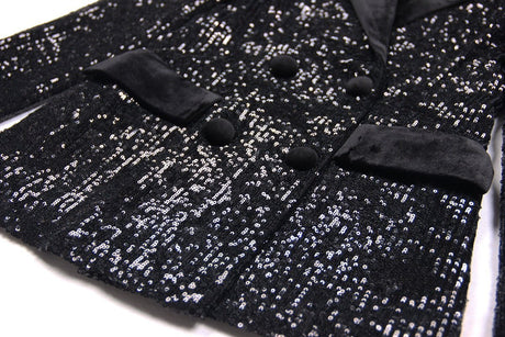 Enrica Double - Breasted Sequin Blazer - Slim Fit with Velvet Lapels - Velvet - Trimmed Pockets