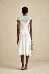 Enrica Midi Dress - Round Neck - Sleeveless - Scallop Hem - Semi - Sheer
