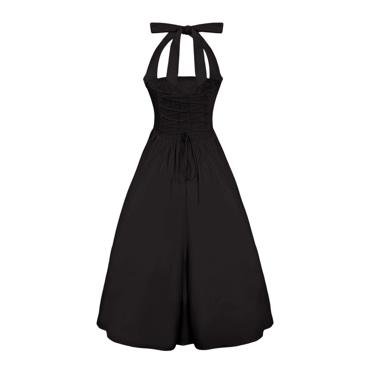 Eponine Black Layered Flared Hem Midi Dress