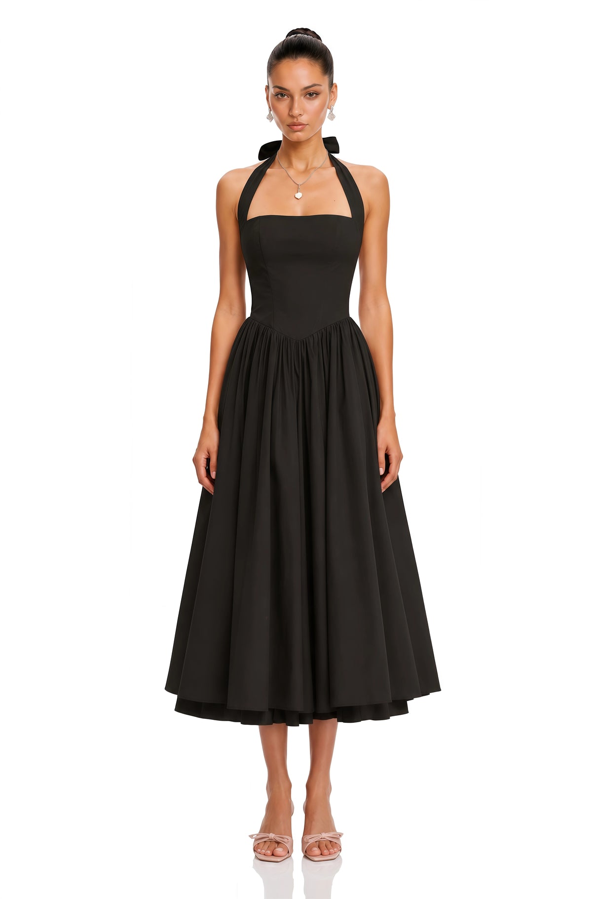 Eponine Black Layered Flared Hem Midi Dress