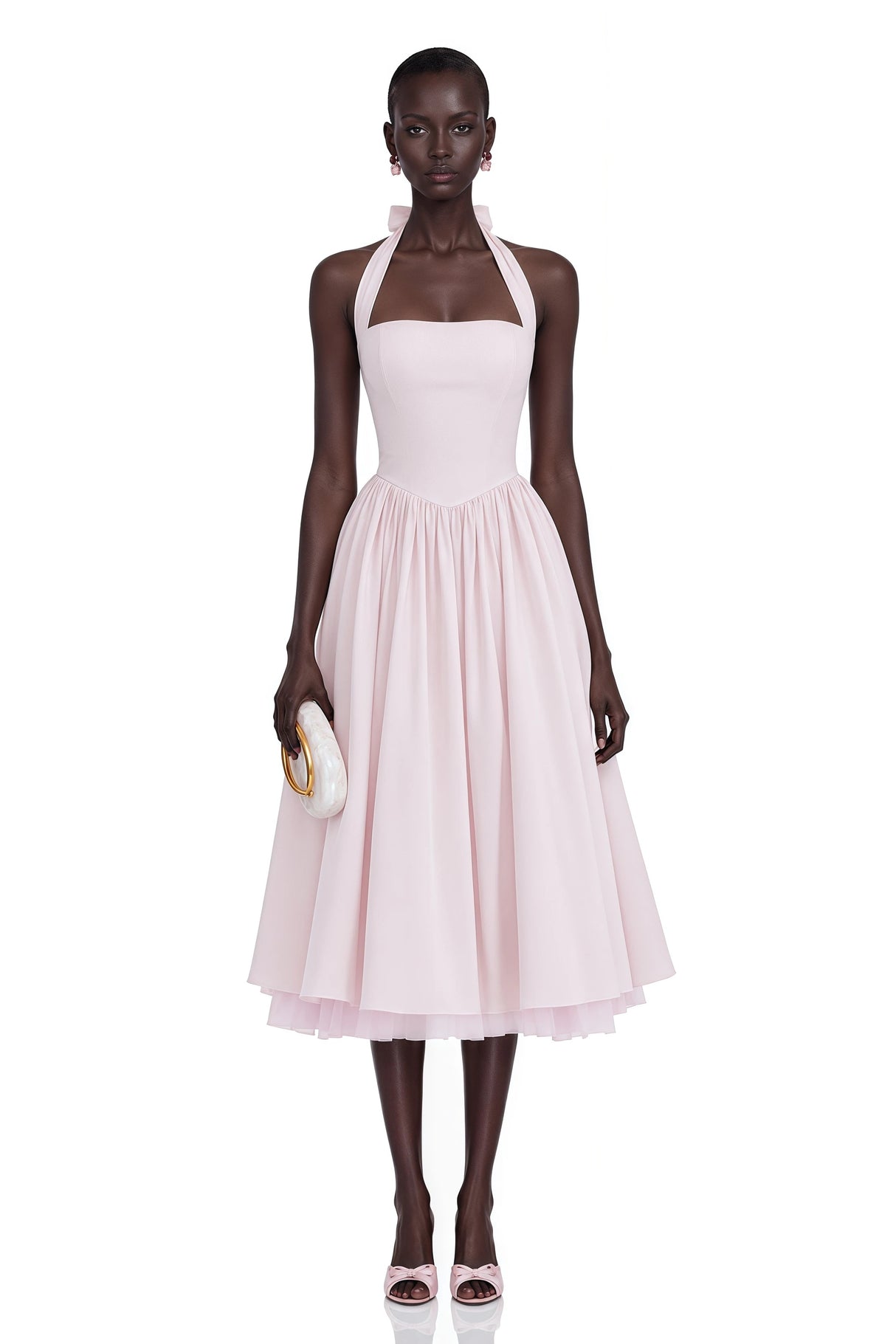 Eponine Pink Layered Flared Hem Midi Dress
