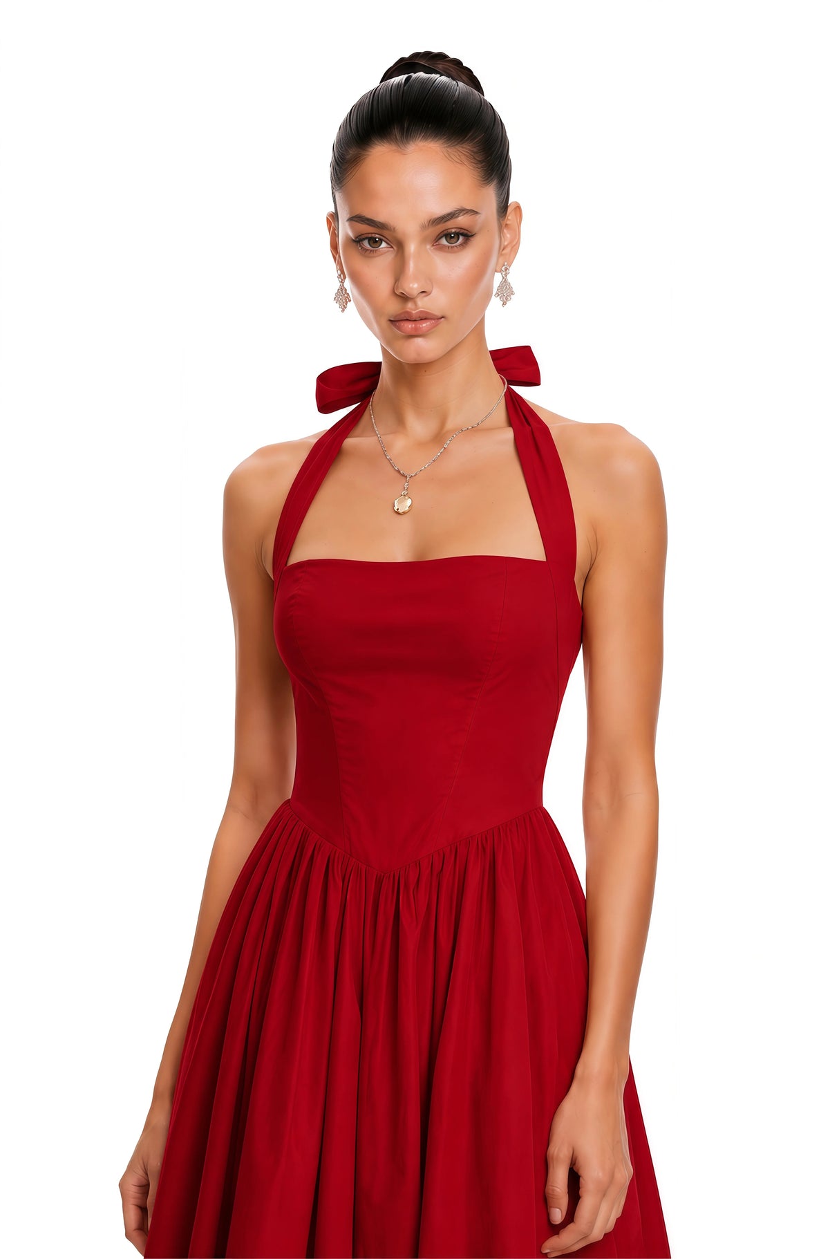 Eponine Red Layered Flared Hem Midi Dress