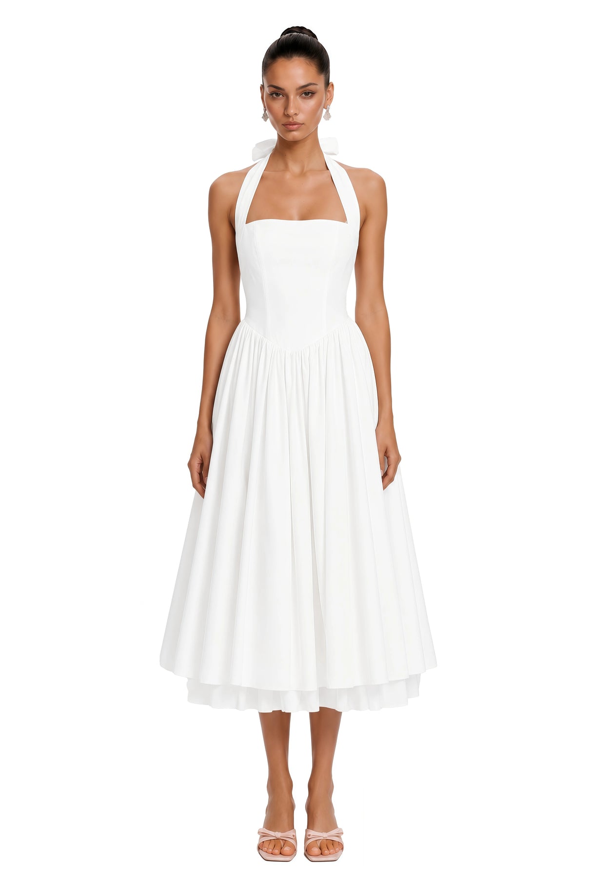 Eponine White Layered Flared Hem Midi Dress