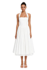 Eponine White Layered Flared Hem Midi Dress