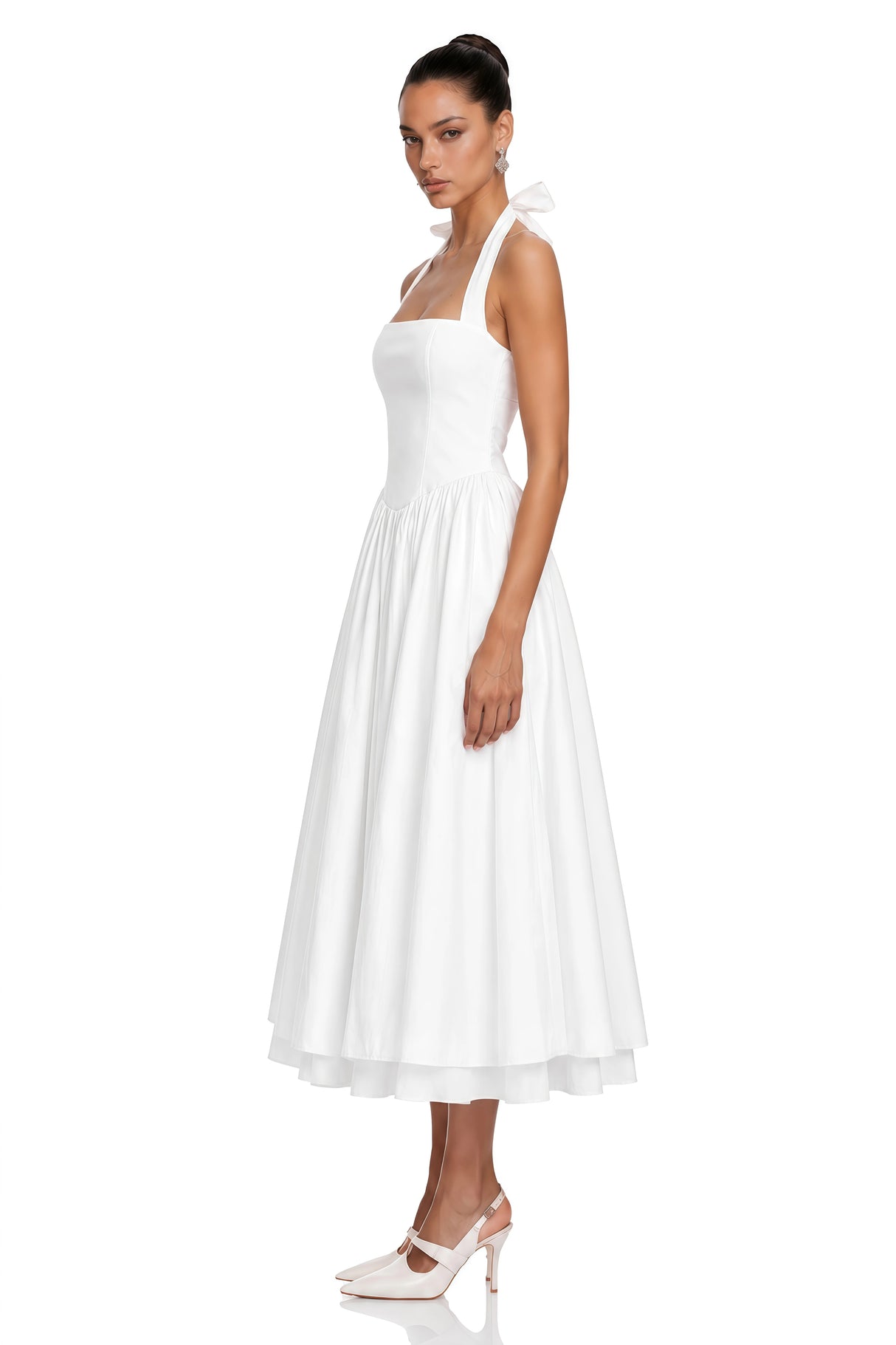 Eponine White Layered Flared Hem Midi Dress