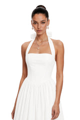 Eponine White Layered Flared Hem Midi Dress