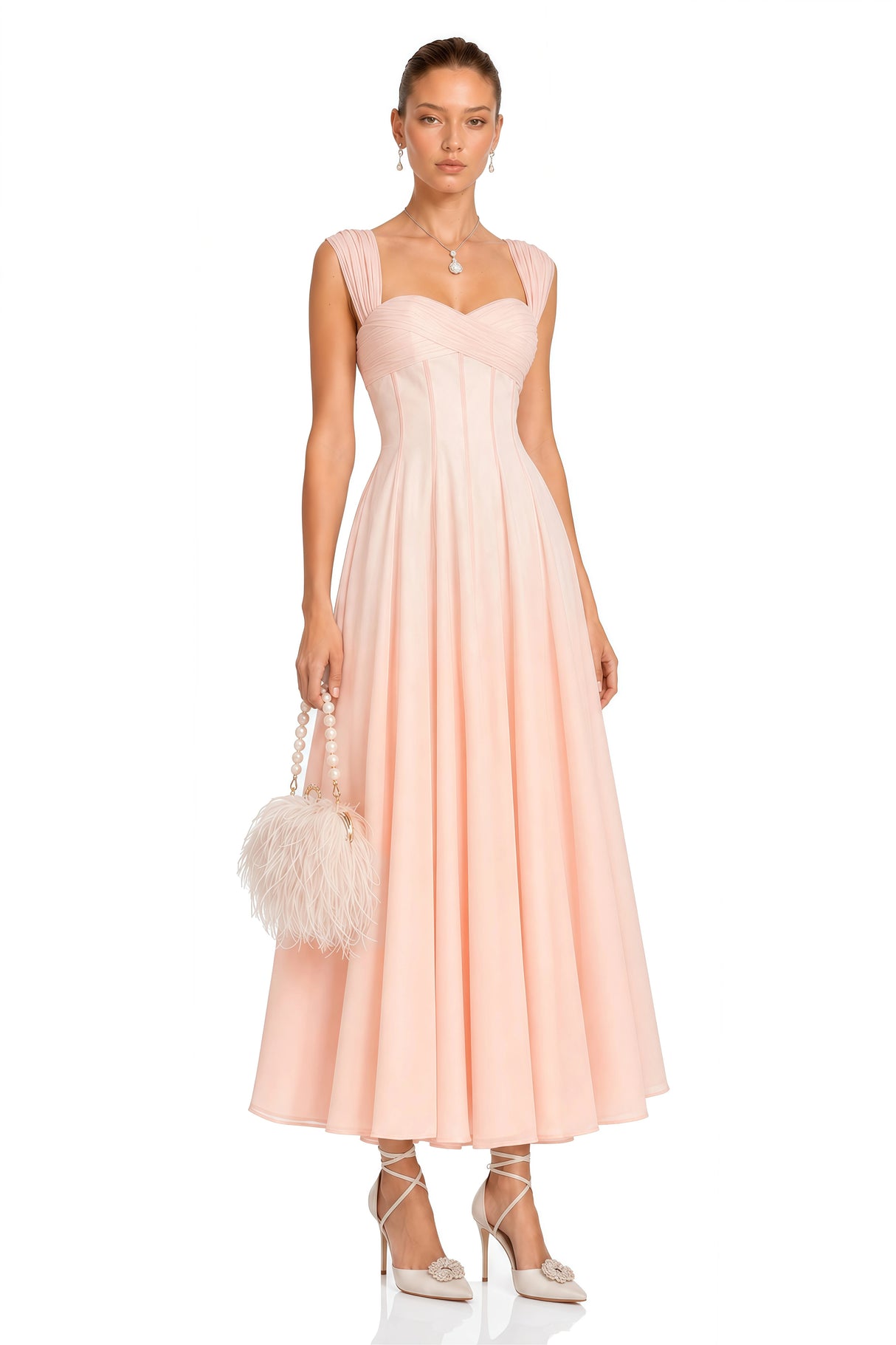 Érasme Pink Flounced Midi Dress