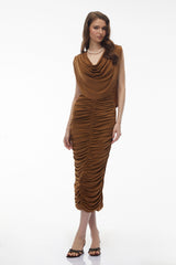 Ereshkigal Brown Ruched Bodycon Midi Dress