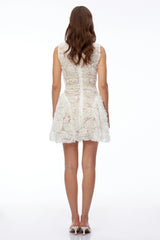 Ereti White VNeck Lace Mini Dress with 3D Florals