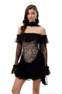 Erling Black Sequined Floral Lace Mini Dress