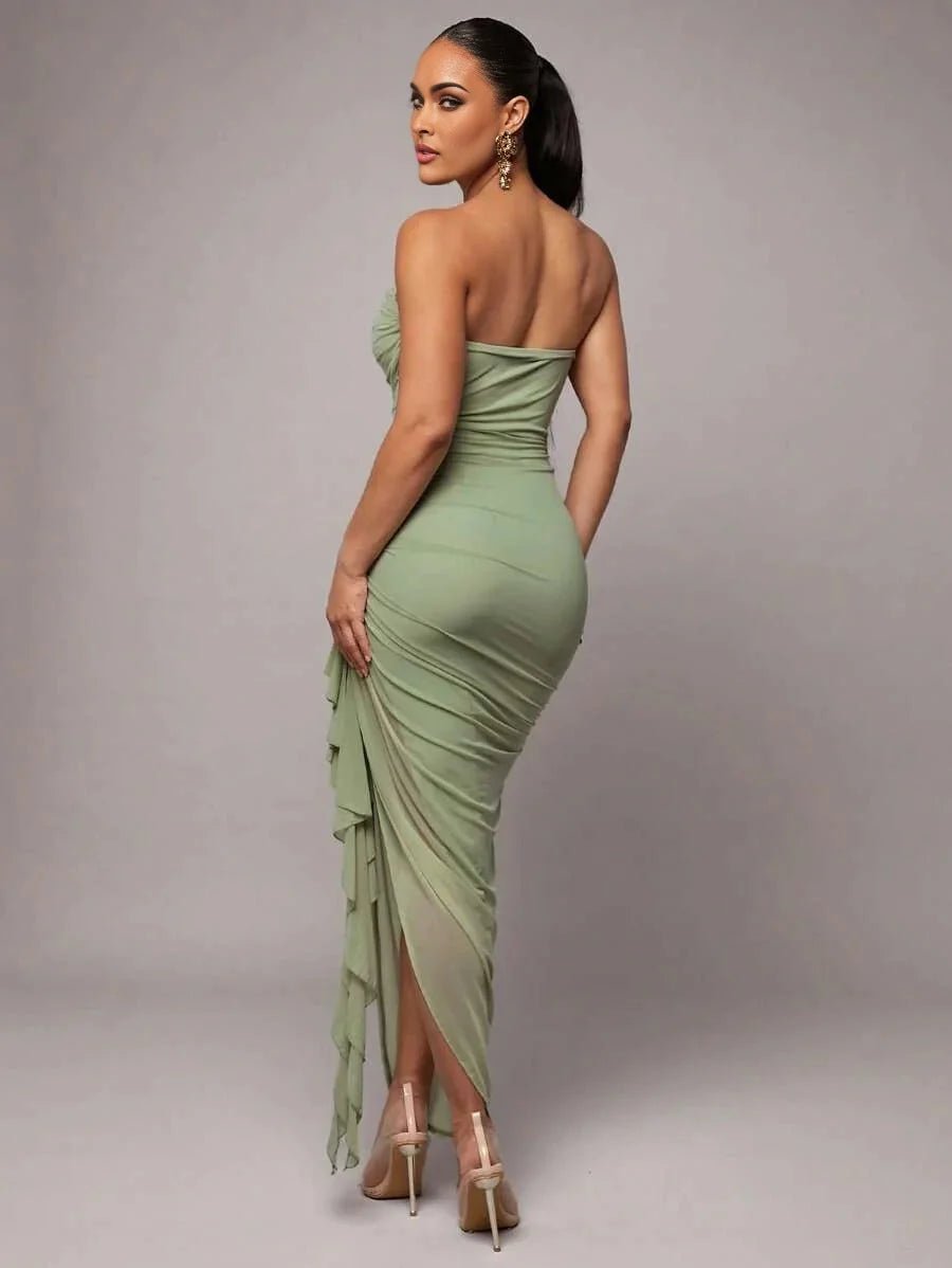 Esme Maxi Dress - Refined Style - Slim Fit - Strapless Neckline - Sleeveless - High Waist Line - Ruched, Zipper, Split Thigh - Modern Look