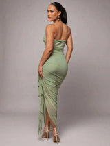 Esme Maxi Dress - Refined Style - Slim Fit - Strapless Neckline - Sleeveless - High Waist Line - Ruched, Zipper, Split Thigh - Modern Look