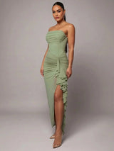 Esme Maxi Dress - Refined Style - Slim Fit - Strapless Neckline - Sleeveless - High Waist Line - Ruched, Zipper, Split Thigh - Modern Look