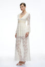 Esme Neutral Long Bell Sleeves Lace Maxi Dress