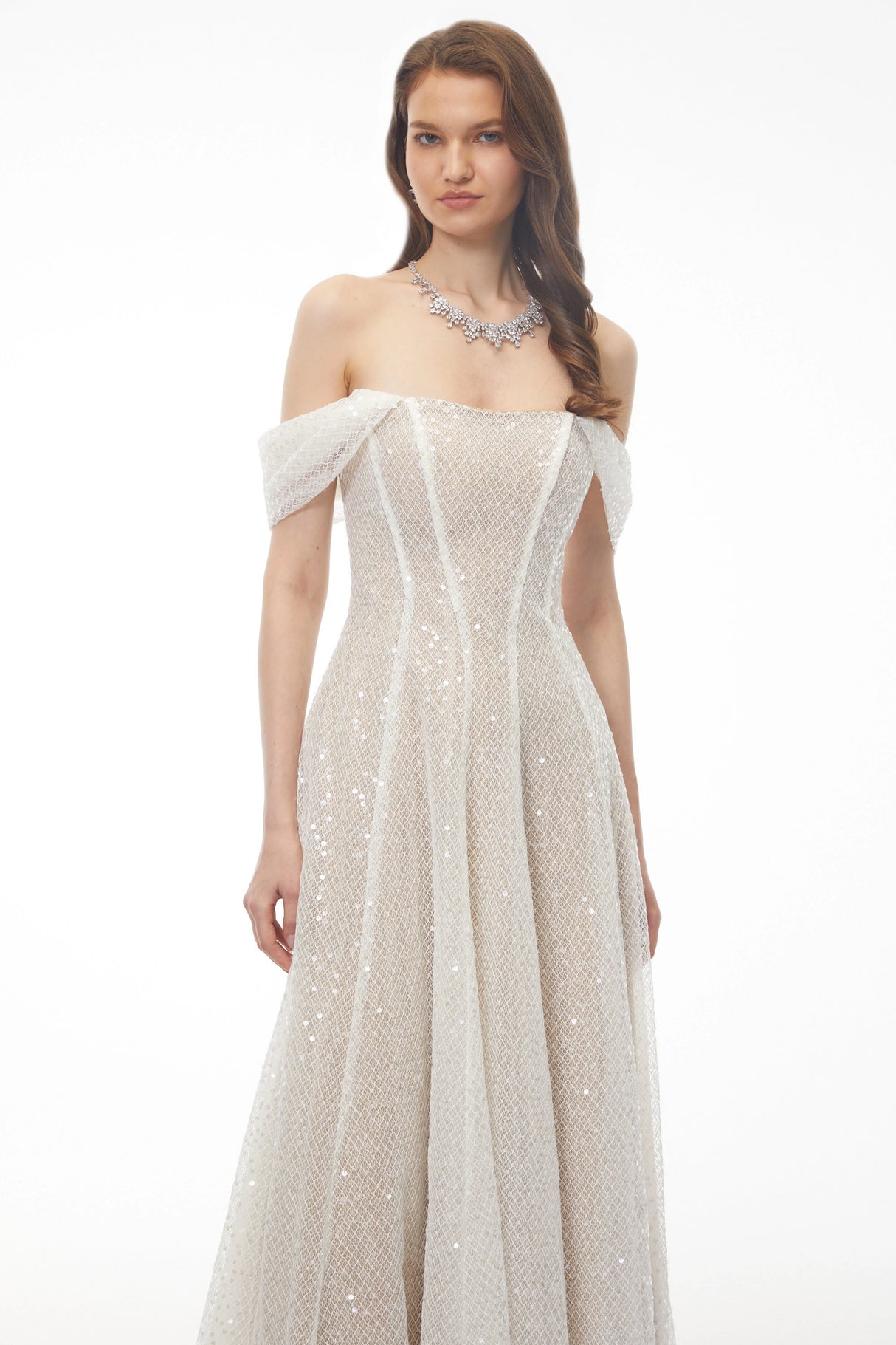 Esme White Off Shoulder Embellished Maxi Dress