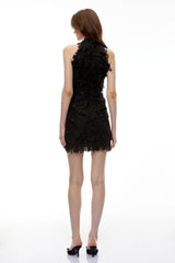 Estelle Black High Neck Lace Mini Dress