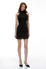 Estelle Black High Neck Lace Mini Dress