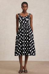 Ester Black Dotted Midi Dress