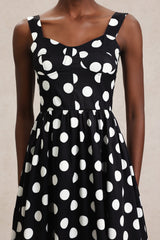 Ester Black Dotted Midi Dress Lightweight Fabric Sophisticated Waist Detailing