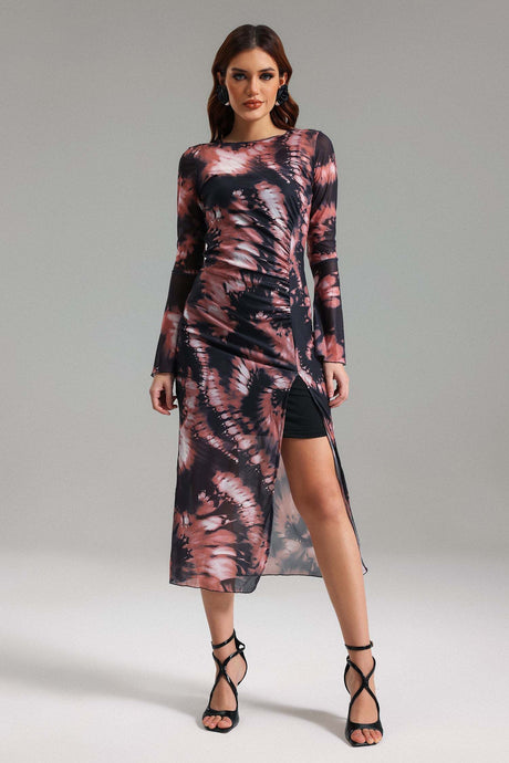 Ester Black Printed Slit Midi Dress