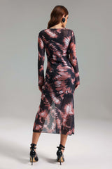 Ester Black Printed Slit Midi Dress