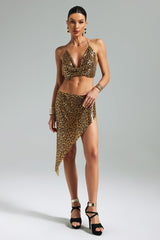 Ester Gold Leopard Print Halter Neck Dress