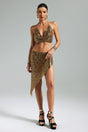 Ester Gold Leopard Print Halter Neck Dress