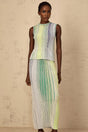 Ester Top & Skirt Set with Contoured Fit and Textured Lines in Green