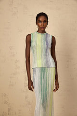 Ester Top & Skirt Set with Contoured Fit and Textured Lines in Green