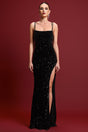 Esther Black Sequin High Slit Dress